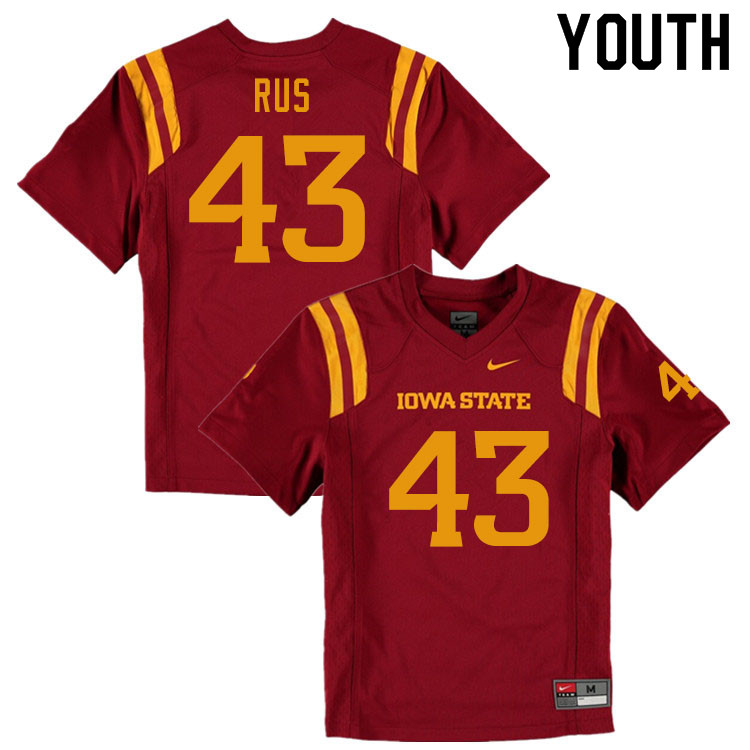 Iowa State Cyclones Youth #43 Jared Rus Nike NCAA Authentic Cardinal College Stitched Football Jersey CP42U74QC